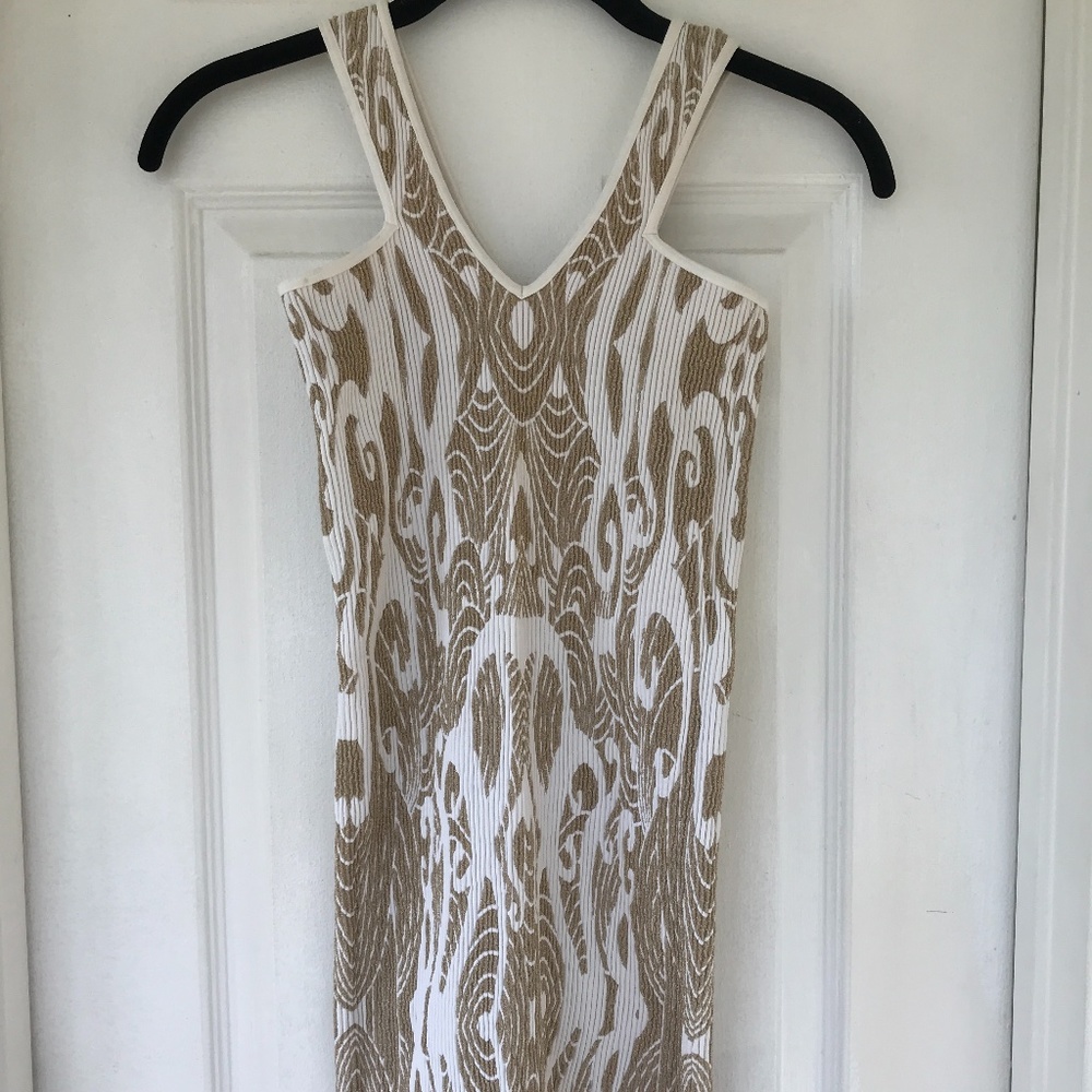 BEBE Glam Stretch Dress Gold / White